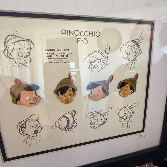 Pinocchio F-3 Character Model Sheet Framed Pin Set With Certificate Disney Limit - Picture 4 of 9